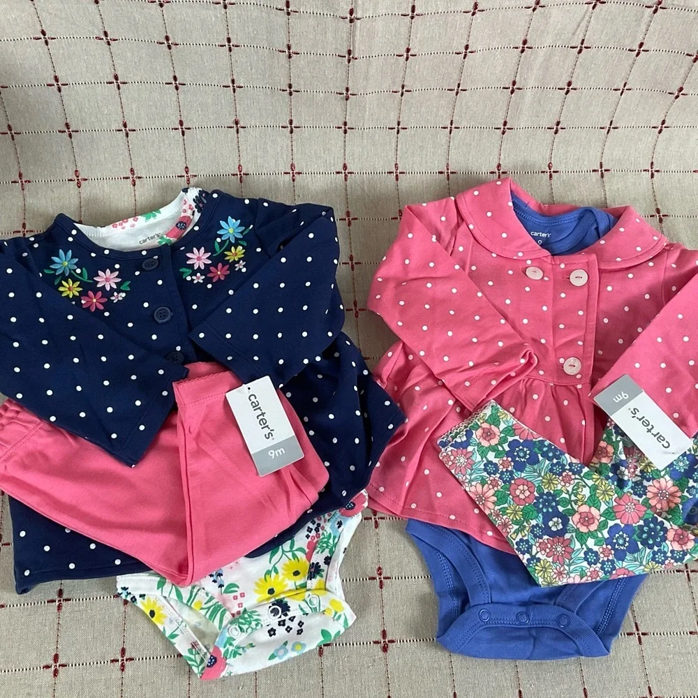 Set of Carters Baby Girl 3 piece Cardigan Sets Sz 9 months Bright Colorful New - Picture 1 of 3